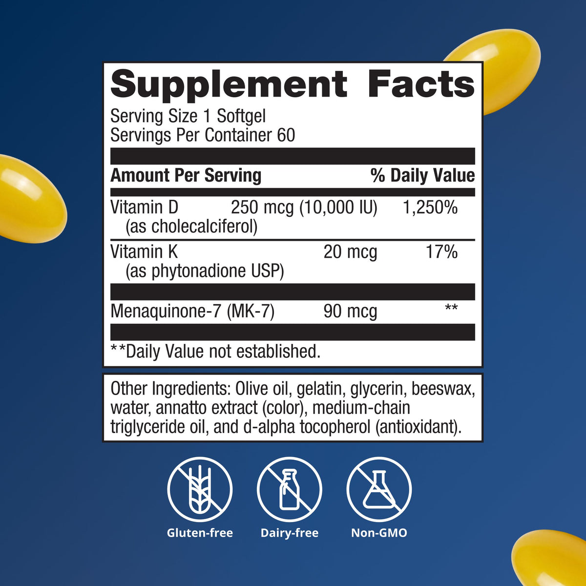 Vitamin D3 10,000 + K Supplement Facts