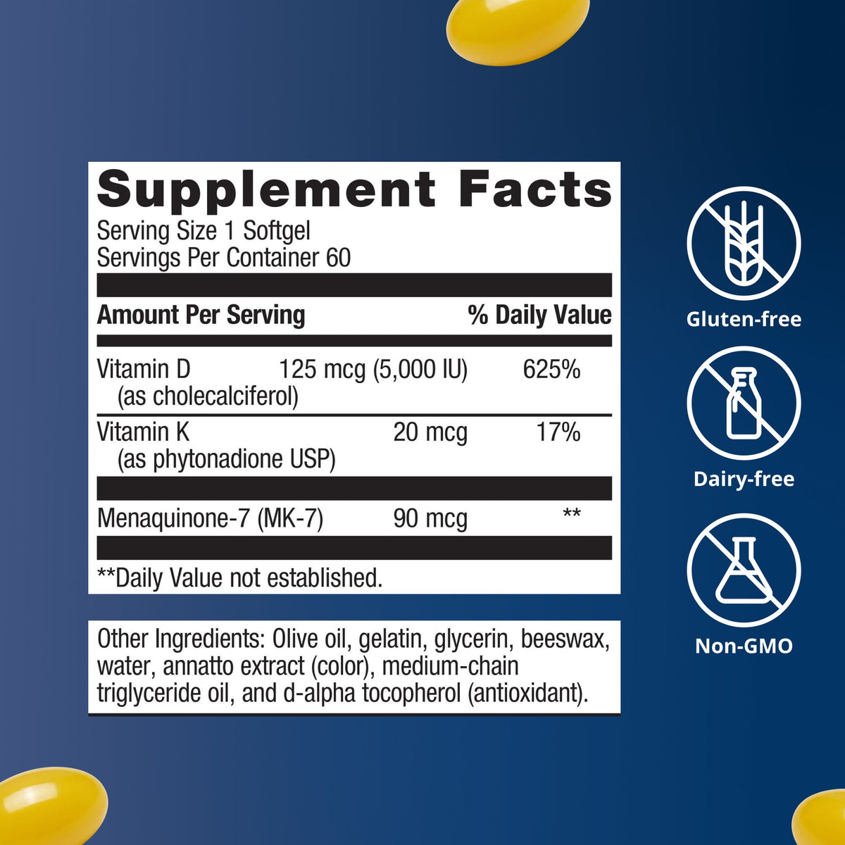 Vitamin D3 5000 + K Supplement Facts