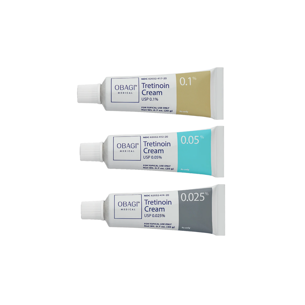 Three tubes of Obagi Tretinoin Cream on a white background