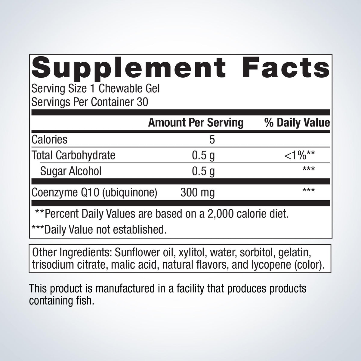 NutraGems® CoQ10 300 mg Supplement Facts