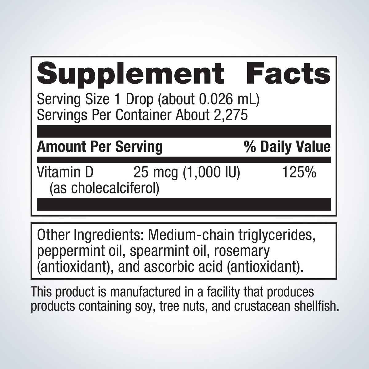 Vitamin D3 Liquid Supplement Facts