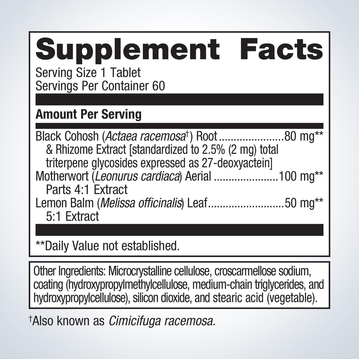 Black Cohosh Plus® Supplement Facts