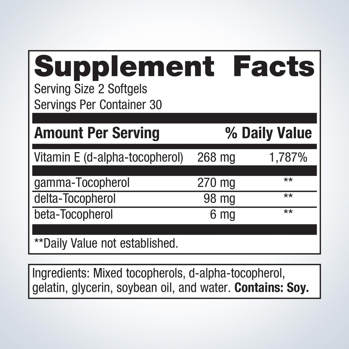 Vitamin E Mixed Tocopherols Supplement Facts