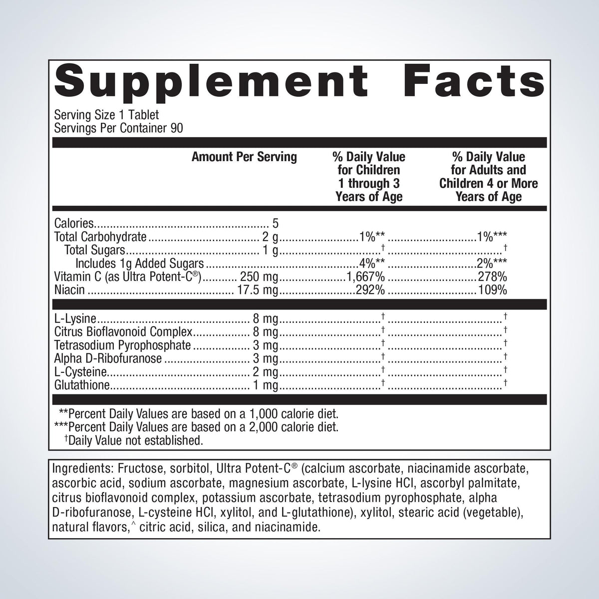 Ultra Potent-C® Chewable Vitamin C Supplement Facts