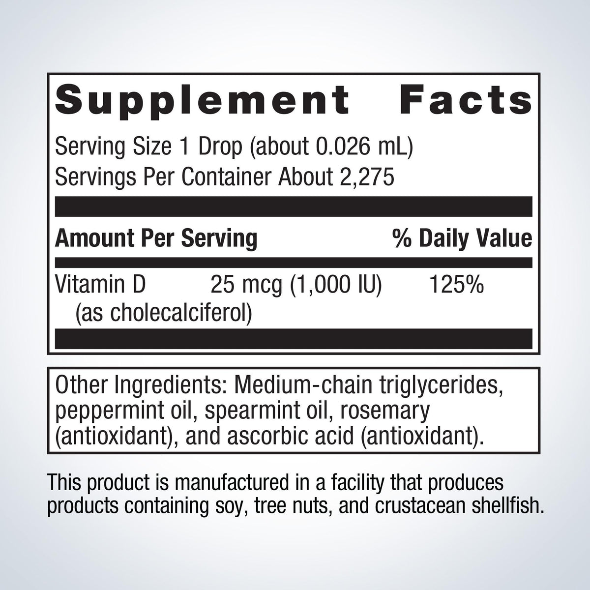 MetaKids® Vitamin D3 Supplement Facts