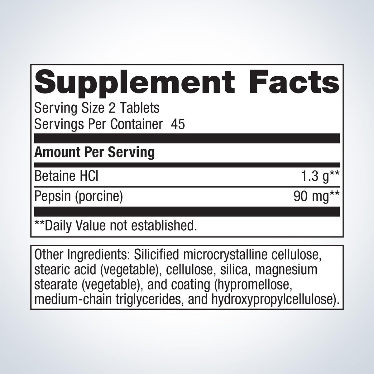 SpectraZyme® Betaine HCI + Pepsin Supplement Facts